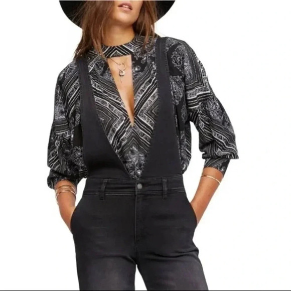 Free People Black and White High Neck Tunic Size Small - Picture 6 of 9